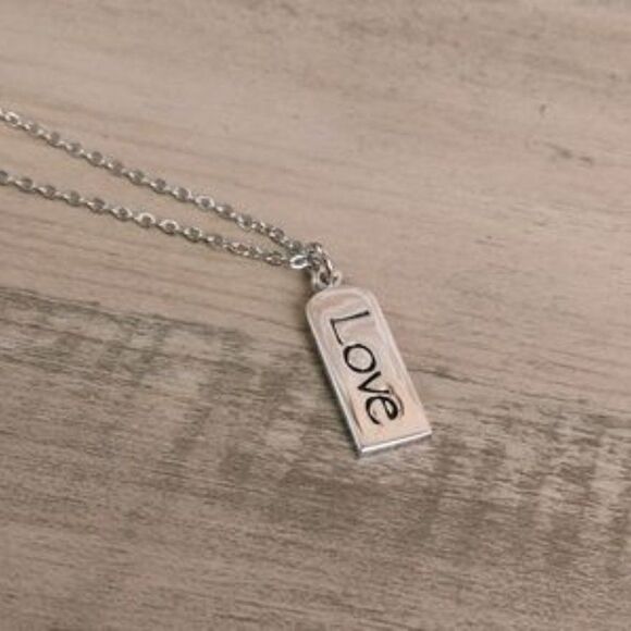 Love Tag Charm and Silver Tone Necklace - Picture 2 of 3